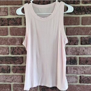 DKNY Womens Ribbed Knit Tank Top Pale Pink Crew Neck Sleeveless XL Coquette Soft